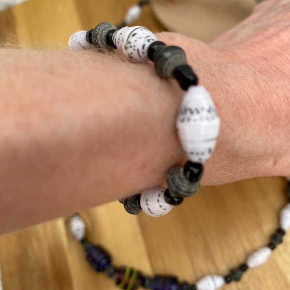 Handcrafted One of a Kind Artisan Recycled Glass and Paper Beads Jewelry Set - Picture 7 of 9